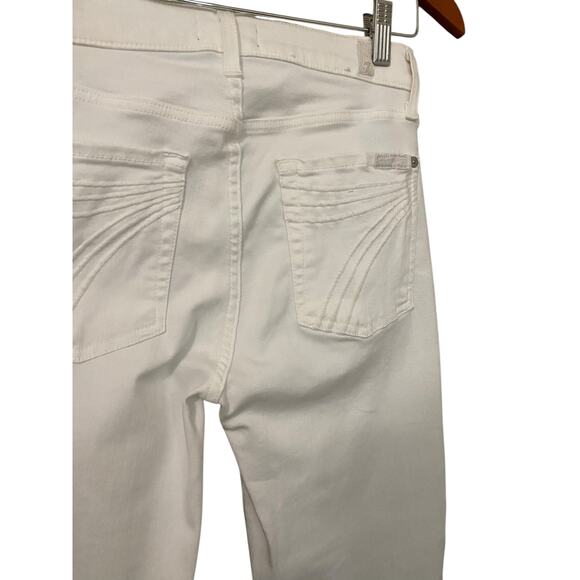 7 For All Mankind Tailorless Dojo Jeans US 26 White 7 Logo Pocket Flare Denim - Picture 9 of 14